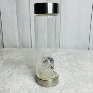 VitaJuwel Wellness Gemstone Glass Water Bottle Tumbler Clear/Rose Quartz Pod